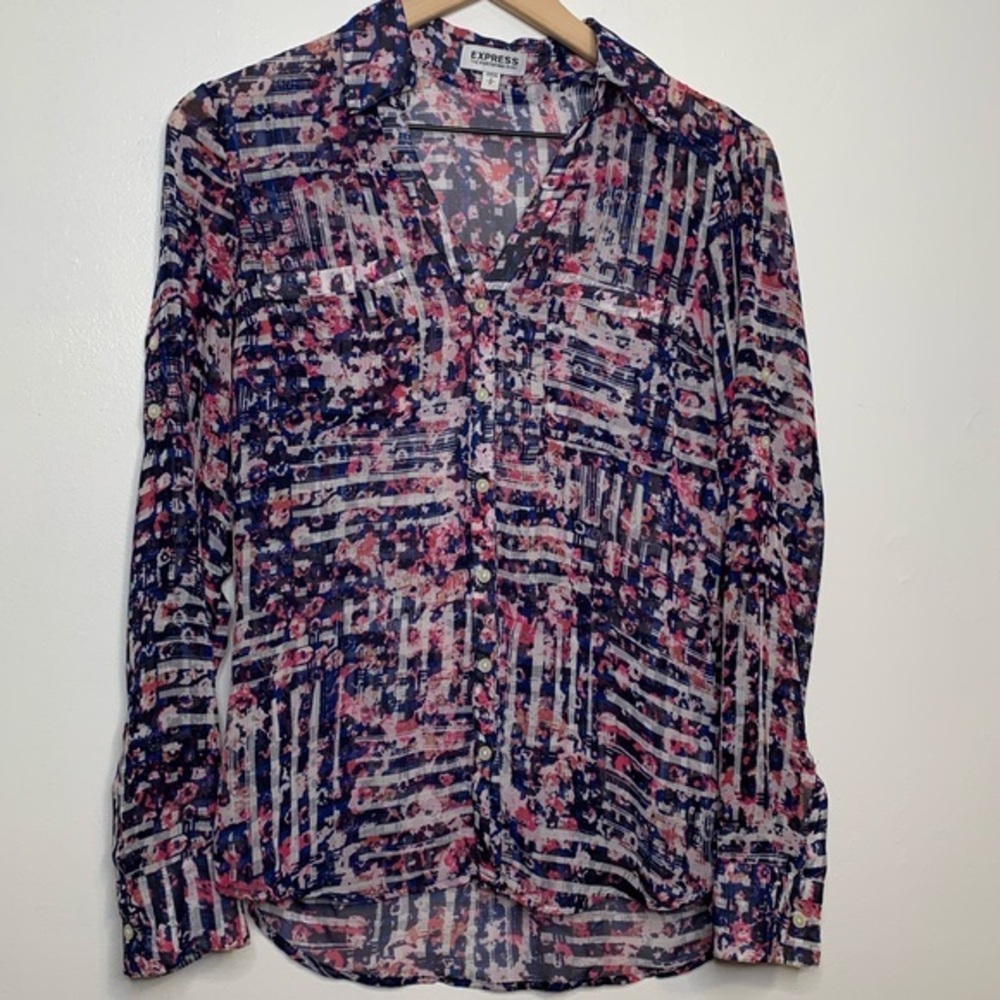 Express The Portofino Button Down Watercolor Striped Shirt